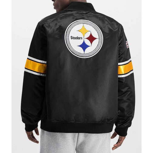 Pittsburgh Steelers Striped Heavyweight Black Satin Jacket - Image 2