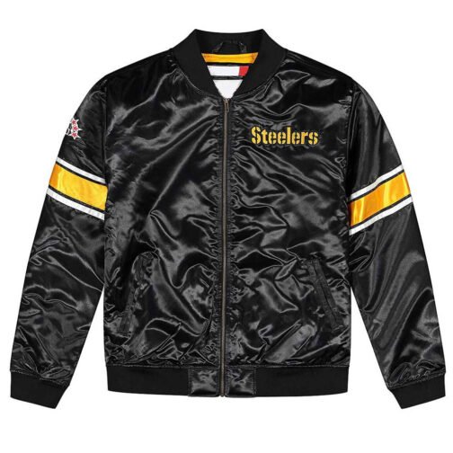 Pittsburgh Steelers Striped Heavyweight Black Satin Jacket - Image 4