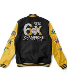 6X Pittsburgh Steelers Super Bowl Champions Yellow/Black Varsity Jacket