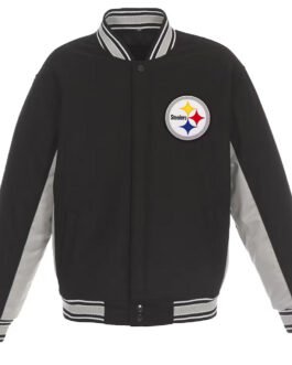 Pittsburgh Steelers Black and Gray Varsity Wool Jacket