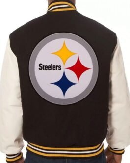 Varsity Pittsburgh Steelers White and Black Wool/Leather Jacket