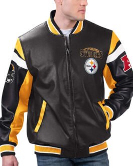 Pittsburgh Steelers Black Varsity Full-Zip Leather Jacket