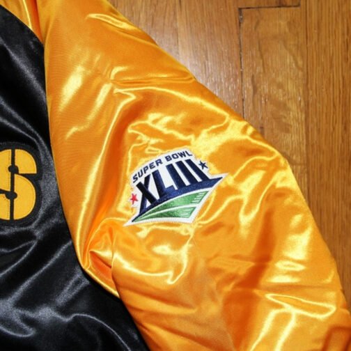 Pittsburgh Steelers Yellow and Black Super Bowl Satin Jacket - Image 6