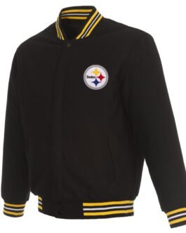 Pittsburgh Steelers Bomber Black Wool Jacket