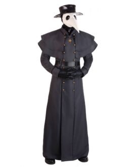 Classic Plague Doctor Halloween Black Wool Coat