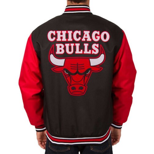 Chicago Bulls Poly Twill Black and Red Jacket - Image 2