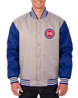Gray/Blue Detroit Pistons Poly Twill Jacket