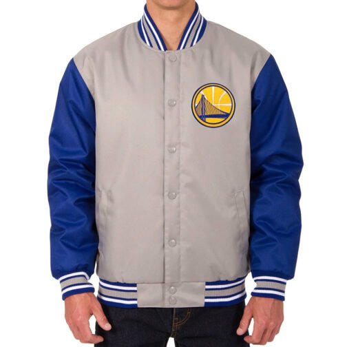 Gray/Royal Golden State Warriors Varsity Poly Twill Jacket