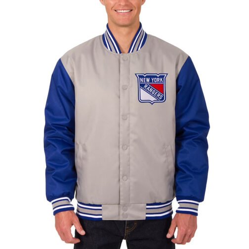 NY Rangers Two Hit Poly-Twill Gray and Blue Jacket