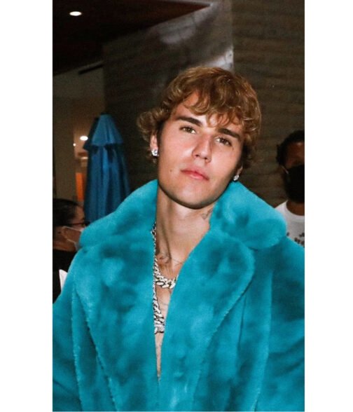 Justin Bieber Blue Fur Coat - Image 4