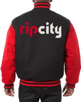 Portland Trail Blazers Black and Red Varsity All Wool Jacket