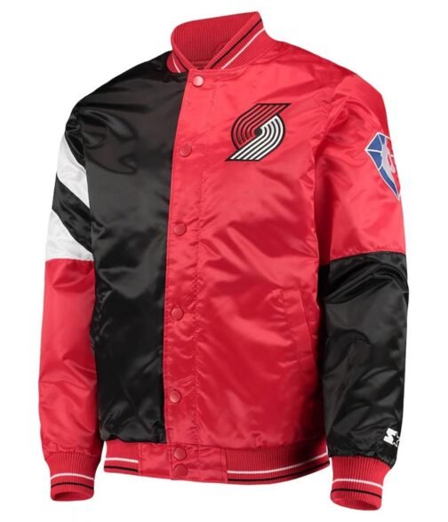 Portland Trail Blazers 75th Anniversary Leader Black and Red Satin Jacket