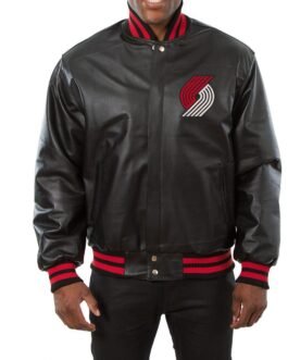 Varsity Portland Trail Blazers Black Leather Jacket