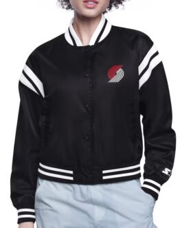 Portland Trail Blazers Printed Logo Varsity Satin Jacket