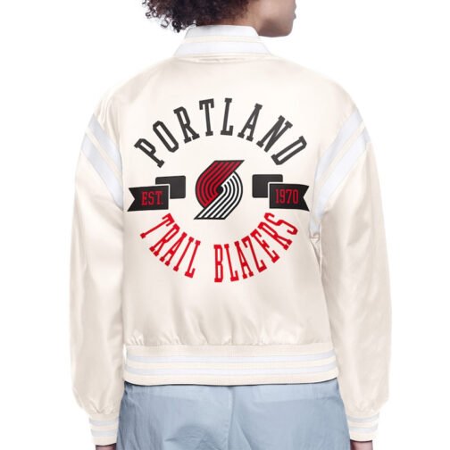 Portland Trail Blazers Printed Logo Varsity Satin Jacket - Image 4