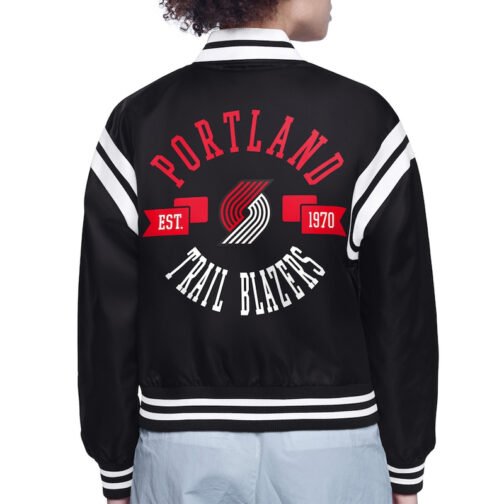 Portland Trail Blazers Printed Logo Varsity Satin Jacket - Image 3