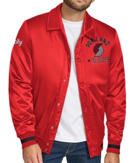 Portland Trail Blazers Stitch Applique Red Satin Jacket