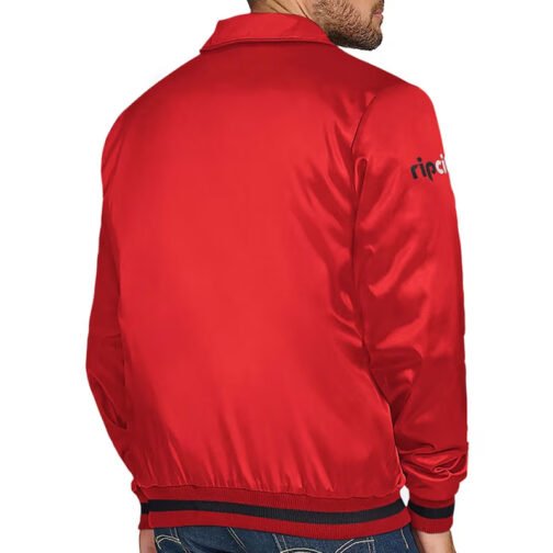 Portland Trail Blazers Stitch Applique Red Satin Jacket - Image 2