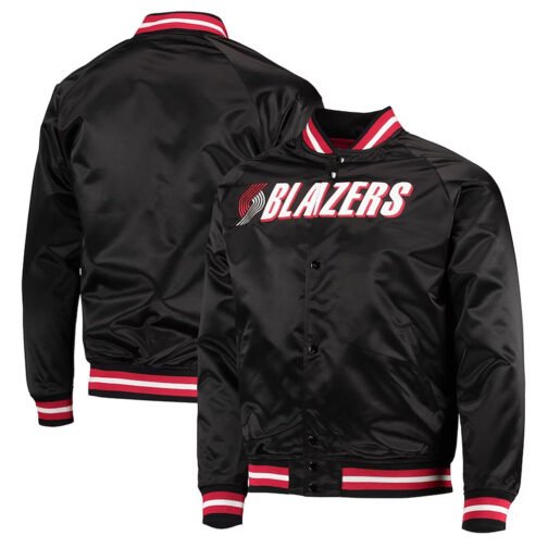 Black Portland Trail Blazers Throwback Wordmark Jacket - Image 3