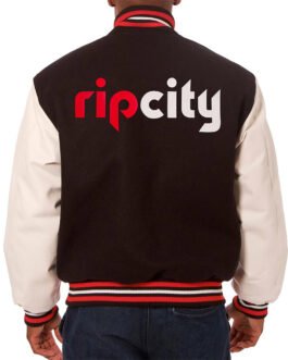 Portland Trail Blazers Two-Hit Black and White Varsity Jacket