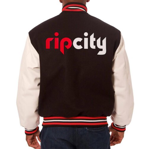 Portland Trail Blazers Two-Hit Black and White Varsity Jacket - Image 2