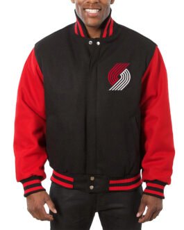 Portland Trail Blazers Black and Red Varsity All Wool Jacket