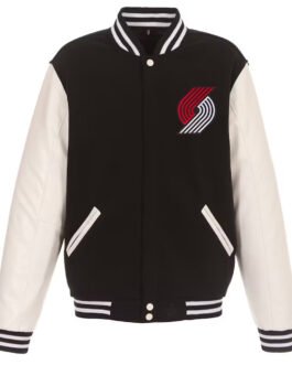 Portland Trail Blazers Black and White Varsity Jacket