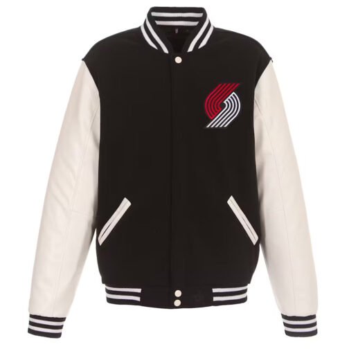 Portland Trail Blazers Black and White Varsity Jacket