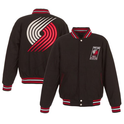 Portland Trail Blazers Two-Hit Varsity Black Wool Jacket - Image 3