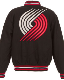 Portland Trail Blazers Two-Hit Varsity Black Wool Jacket