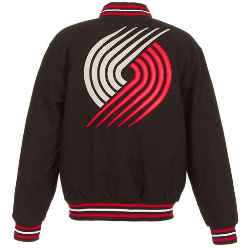 Portland Trail Blazers Two-Hit Varsity Black Wool Jacket - Image 2
