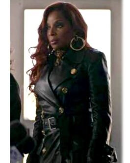 Mary J Blige Power Book II Ghost Double Breasted Black Leather Coat