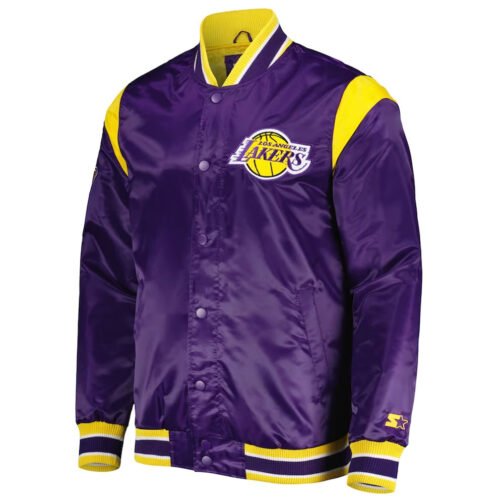LA Lakers Forward Power White/Yellow/Purplr Satin Jacket - Image 2