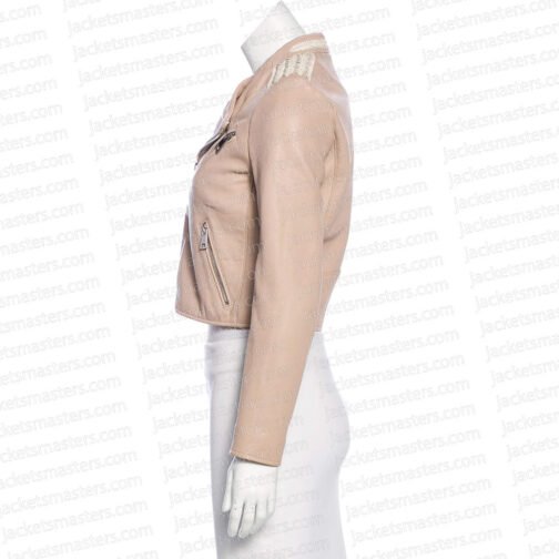 Pretty Little Liars S07 Lucy Hale Beige Leather Jacket - Image 8