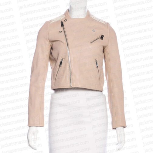 Pretty Little Liars S07 Lucy Hale Beige Leather Jacket - Image 5