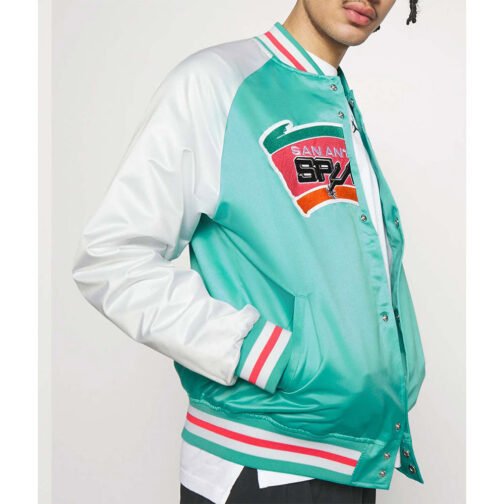Prime Time Aqua/White San Antonio Spurs Varsity Satin Jacket - Image 5