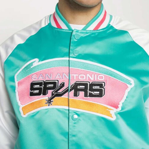 Prime Time Aqua/White San Antonio Spurs Varsity Satin Jacket - Image 6