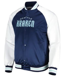 Primetime Seattle Kraken Blue/White Varsity Satin Jacket