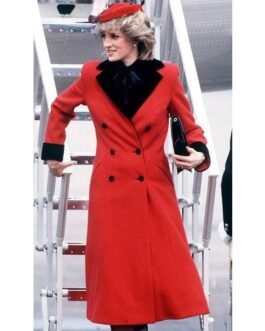 Princess of Wales Diana Red Wool Trench Coat