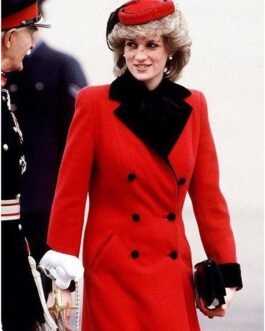 Princess of Wales Diana Red Wool Trench Coat