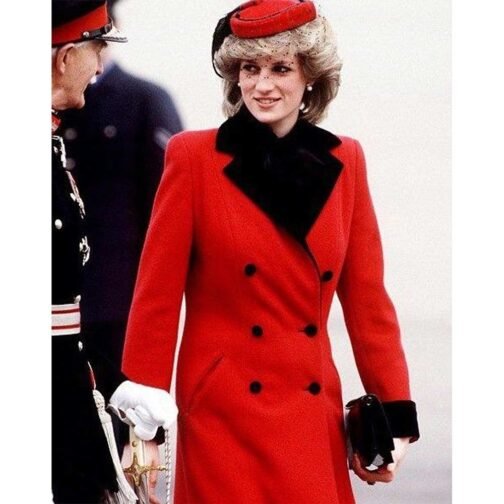 Princess of Wales Diana Red Wool Trench Coat - Image 2
