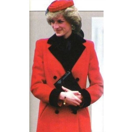 Princess of Wales Diana Red Wool Trench Coat - Image 5