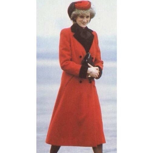 Princess of Wales Diana Red Wool Trench Coat - Image 3