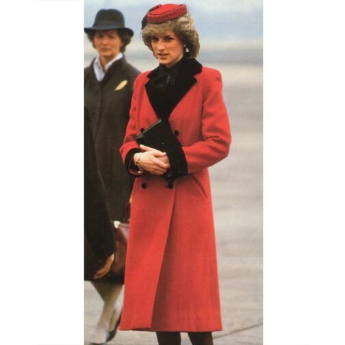 Princess of Wales Diana Red Wool Trench Coat - Image 7
