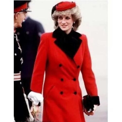 Princess of Wales Diana Red Wool Trench Coat - Image 8