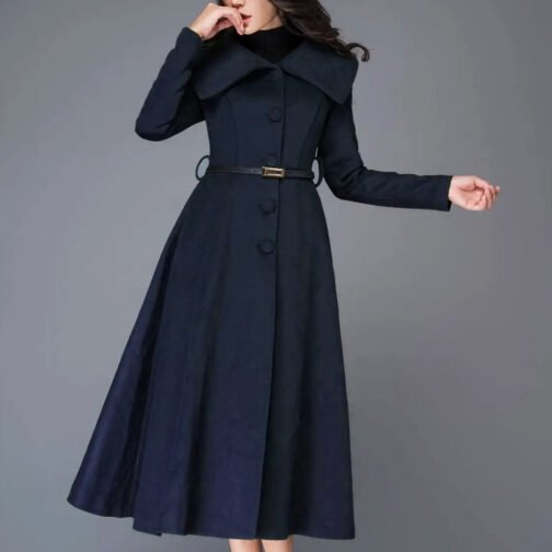 Women’s Princess Swing Green Wool Coat - Image 7