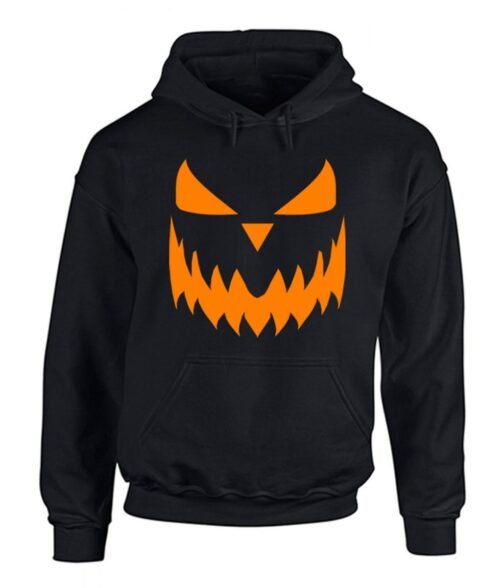 Pumpkin Face Halloween Fleece Pullover Hoodie - Image 2