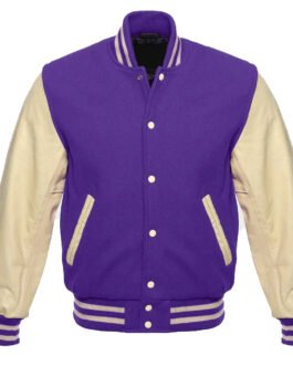 Purple and Cream Varsity Wool/Leather Jacket
