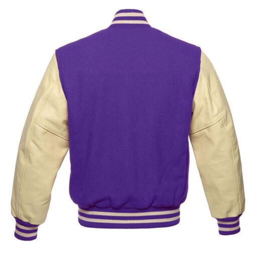 Purple and Cream Varsity Wool/Leather Jacket - Image 2