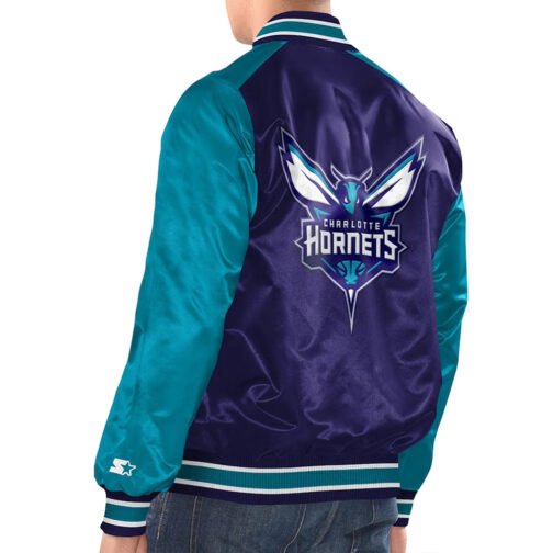 Purple/Teal Charlotte Hornets Renegade Varsity Satin Jacket - Image 2